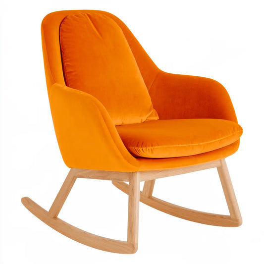 Fauteuil à bascule orange vif à assise rembourrée et cadre beige