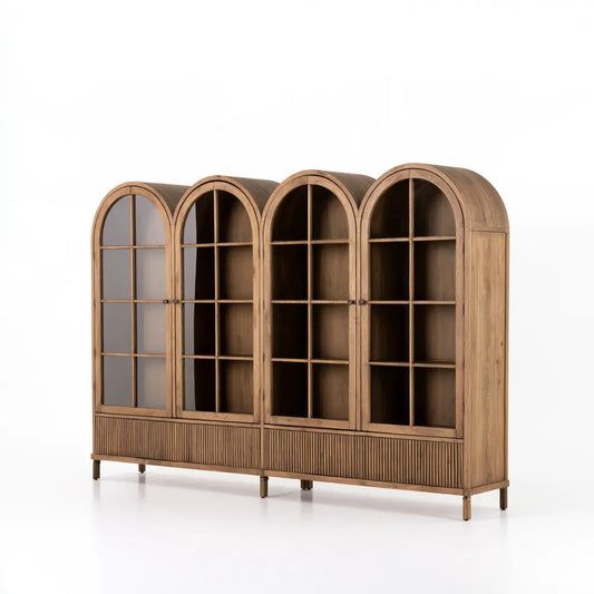Grande vitrine marron à quatre portes arquées et tiroirs bas