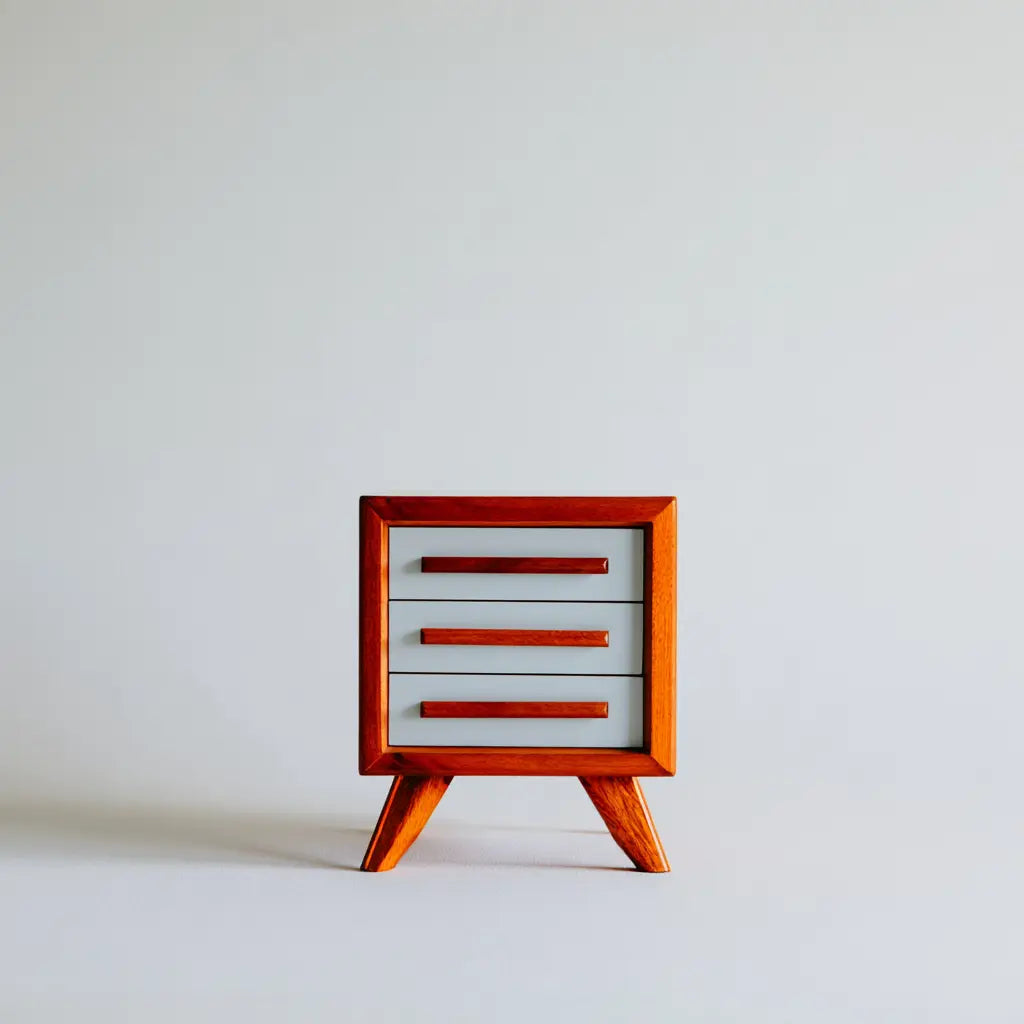 Meuble d'appoint orange et gris clair à trois tiroirs